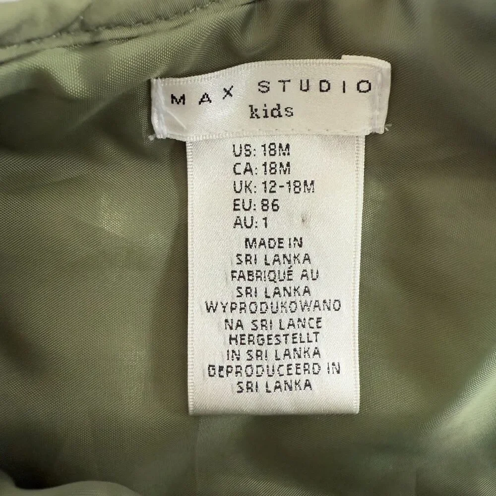 Max Studio Kids Green Geometric Quilted Vest Girls Size 18 Months